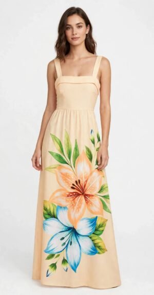 Vestido Longo Floral Bege