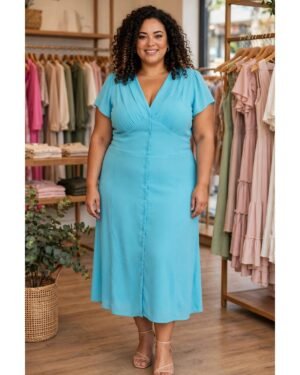 Vestido Plus com Botões Frontais – 44